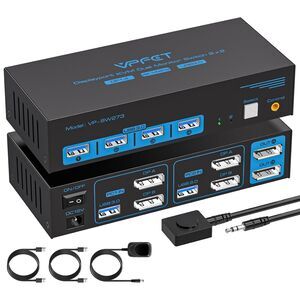 4K@144Hz KVM Switch 2 Monitors 2 Computers 8K@60Hz USB3.0 KVM Switch DP Cable